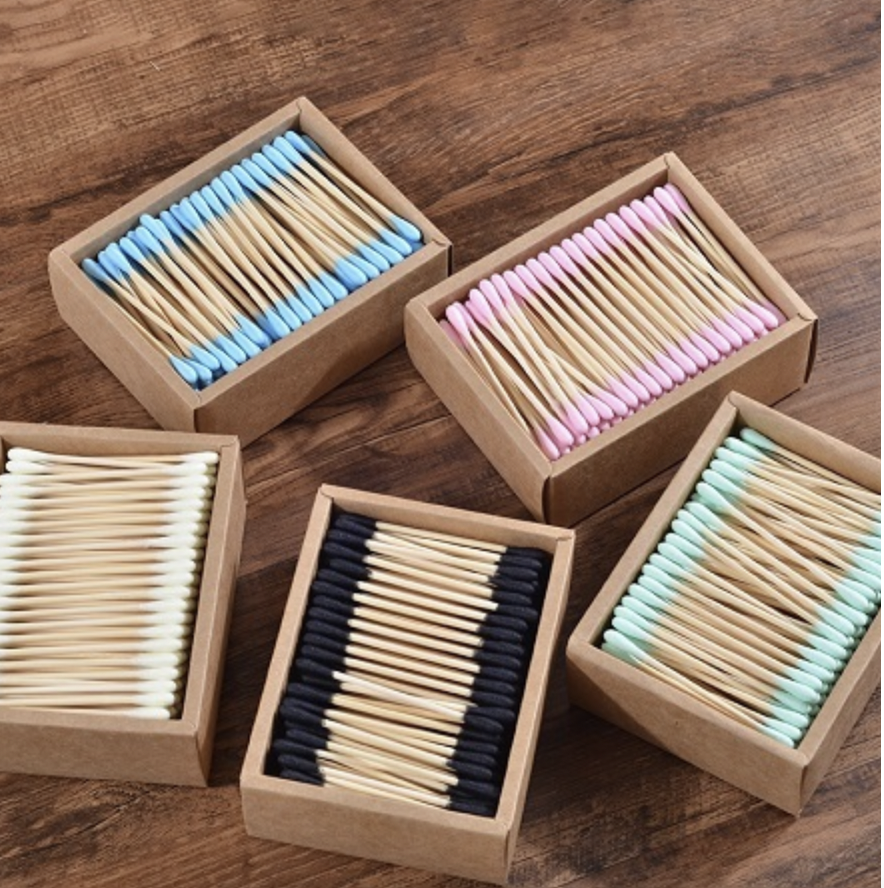 Box of 200 randomly coloured wooden cotton buds